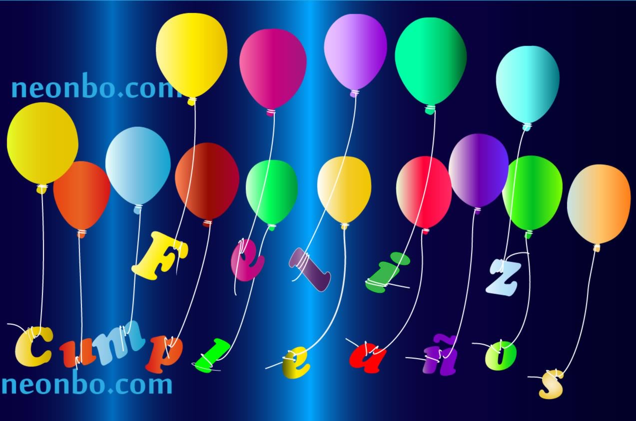 Letras de feliz cumpleaños flotando en el aire con globos